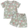 thumbnail image 1 of WUANDIXFA Toddler Baby Girls Summer Outfits Daisy Ruffle Short Sleeve T-Shirts Tops Floral Shorts 2Pcs Clothes Set (Green, 6-12 Months), 1 of 5