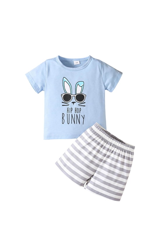 Toddler Boy Easter Outfit Baby Boy Bunny Short Sleeve T Shirt And Shorts Set 2 Piece Spring Summer Clothes (Sky Blue, 4-5 Years)