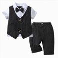 thumbnail image 1 of WUANDIXFA Toddler Boy Gentleman Outfits 6 12 18 24 Months 3T 4T 5T Short Sleeve Bowtie Shirt with Vest and Shorts Formal Wedding Suit Set,Black,3-4 Years, 1 of 9