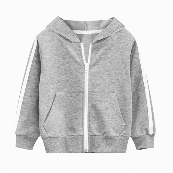 WUANDIXFA Toddler Boy Hoodie 1-10 Years Toddler Boys Jacket Zipper Spring Autumn Hoodies Coat for Kids with Pockets,Light Gray,5-6 Years