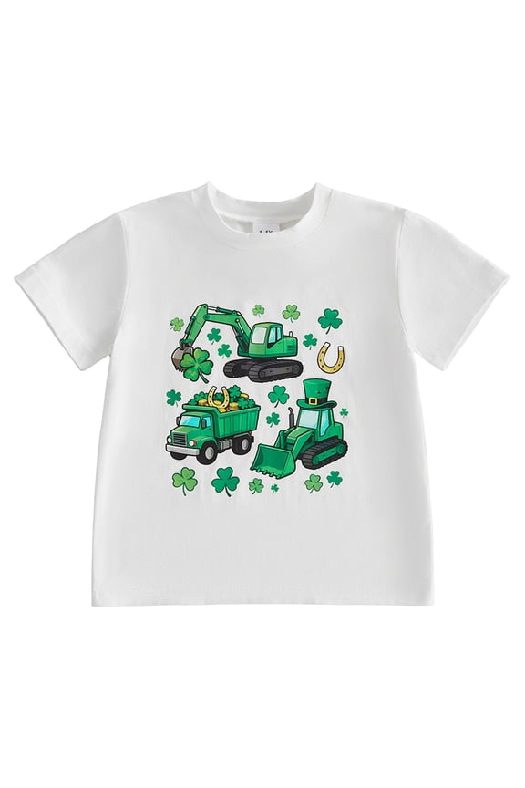 Toddler Boy St Patricks Day Shirt Clover Truck Print Short Sleeve Irish Tee Shirts Top (White, 2-3 Years)