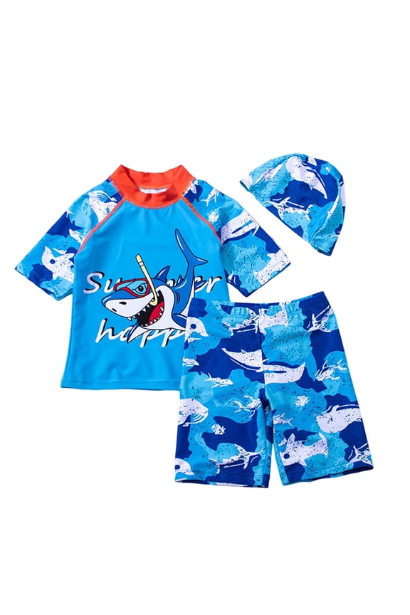 Toddler Boy Swimsuit Baby Boys Swimsuit Short Sleeve Rashguard Swim Bathing Suit Swimwear Boy Swim Trunk with Hat Toddler Bathing Suit 3-4 Years,Orange