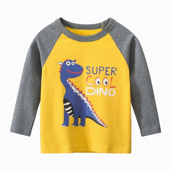 WUANDIXFA Toddler Boy's Graphic Tshirt Cotton Long Sleeve Crewneck T Shirt Tops Tee Clothes for Kids T Shirts for Toddler Boys,Yellow,7-8 Years