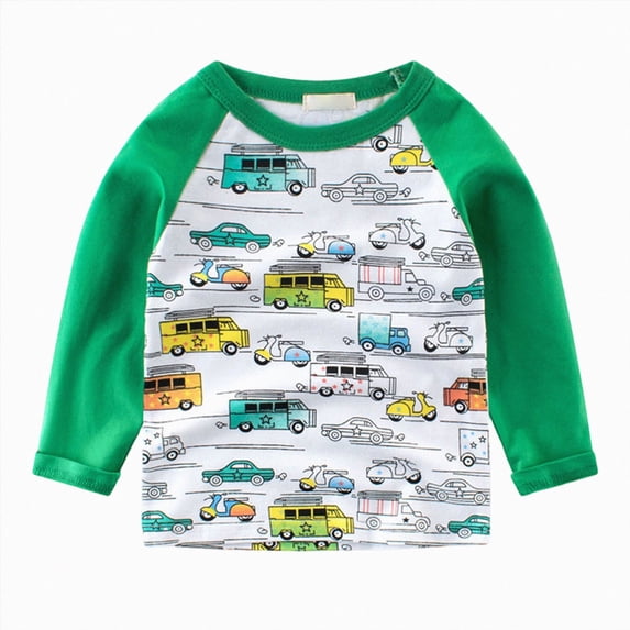 WUANDIXFA Toddler Boy's Graphic Tshirt Cotton Long Sleeve Crewneck T Shirt Tops Tee Clothes for Kids Toddler Tee Shirts,Green,2-3 Years