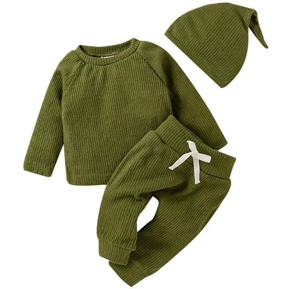 WUANDIXFA Toddler Boys Fall Outfits Baby Clothes Long Sleeve Top Pants Hat 3PCS Outfits Set Green,12-18 Months