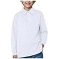thumbnail image 1 of WUANDIXFA Toddler Boys Long Sleeve Polo Shirts School Uniform Dress Shirt Size 18M-5T (White, 3-4 Years), 1 of 5