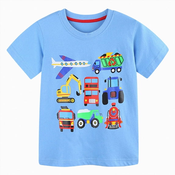 WUANDIXFA Toddler Cotton Shirts 1T 2T 3T 4T 5T 6T 7T Baby Boys and Toddler Dinos Animals Cars Short Sleeve Graphic T-Shirts,Light Blue,6-7 Years