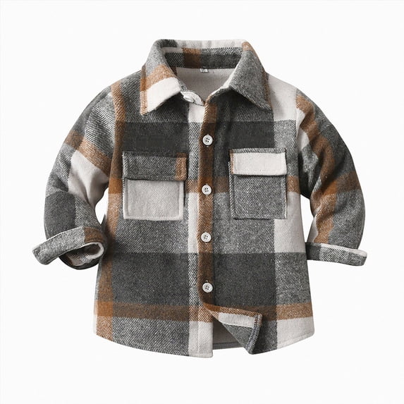 WUANDIXFA Toddler Flannel Shirt Fashion Kids Long Sleeve Shirts Baby Button Down Jacket Loose Unisex Toddler Coat Outwear,Brown,3-4 Years