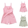 thumbnail image 1 of WUANDIXFA Toddler Girl Clothes Striped Waffle Sleeveless Jumpsuit Casual Shorts Summer Baby Romper 0 6 12 18 24 Months 2T 3T (Pink, 6-12 Months), 1 of 4