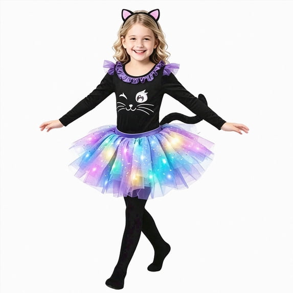 WUANDIXFA Toddler Girl Halloween Dress Halloween Costume Cute Performance Costume Girls' Tutu Skirt Playful Set,Black,3-4 Years