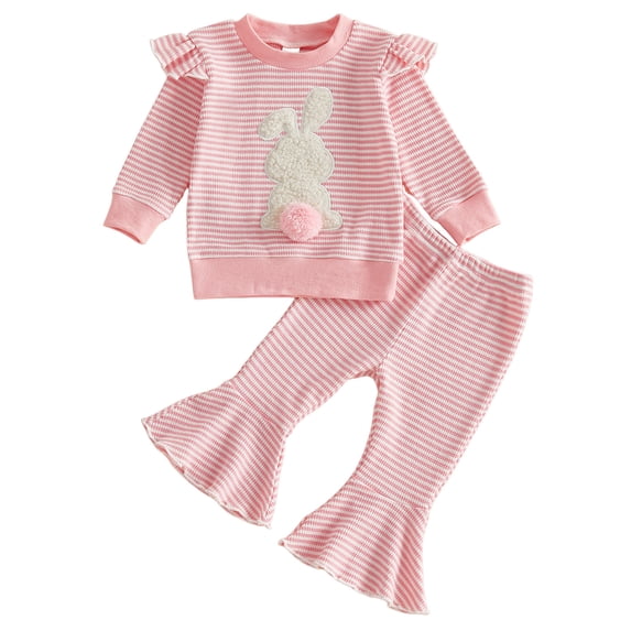 WUANDIXFA Toddler Girl Outfit I LOVE MY MOMMY/DADDY Short Sleeve T-Shirts Flared Pants Little Girl Summer Clothes (Pink, 6-12 Months)