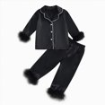 thumbnail image 1 of WUANDIXFA Toddler Girl Pajamas, Cute Soft Silk Fashion Sleepwear, 2 Piece Long Sleeve Shirt Pant Toddler Girls Pajamas,Black,4-5 Years, 1 of 7