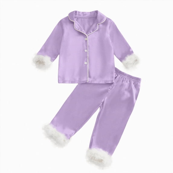 WUANDIXFA Toddler Girl Pajamas, Cute Soft Silk Fashion Sleepwear, 2 Piece Long Sleeve Shirt Pant Toddler Girls Pajamas,Purple,2-3 Years