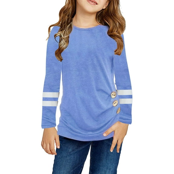 WUANDIXFA Toddler Girl Tops Cotton Toddler Baby Girl Boy Long Sleeve Shirt Crewneck Shirt Blouse Fall Winter Clothes Back to School Clothes Blue,8-9 Years