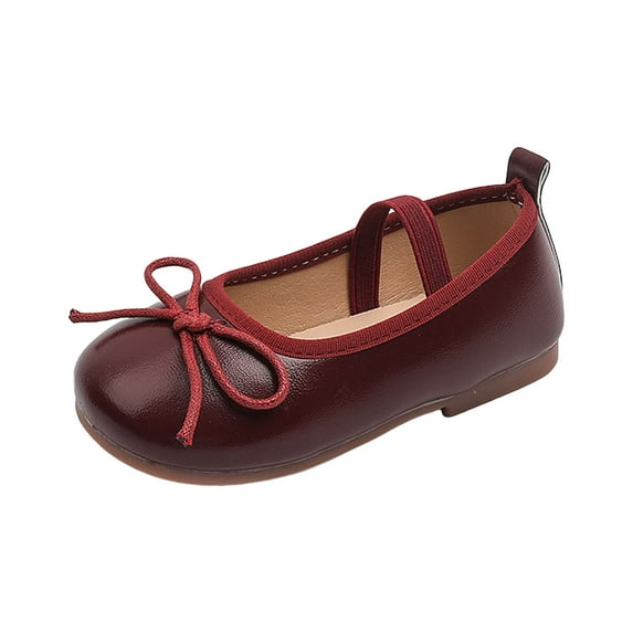 WUANDIXFA Toddler Girls Dress Shoes Mary Jane Flats School Uniform Oxfords Wedding Party Bow Flower Shoes Comfort Loafers (Wine, 11.5)