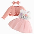 thumbnail image 1 of WUANDIXFA Toddler Girls Fall Outfits Sweet Baby Girl Long Sleeve Jacket Vest Flower Dress Hairband Set,Pink,9-12 Months, 1 of 7