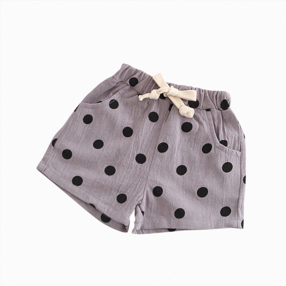 WUANDIXFA Toddler Girls Ruffle Polka Dot Shorts for 2-9 Years, Baby Girl Cotton Pull-On Casual Summer Daily Bottom Clothes,Grey,3-4 Years