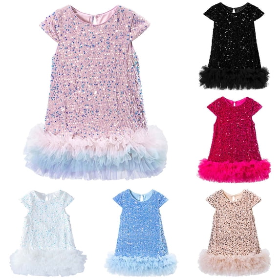 WUANDIXFA Toddler Girls Sequin Dress Sparkly Gown Party Dresses Little Kids A-Line Velvet Dress (Rose Gold, 4-5 Years)