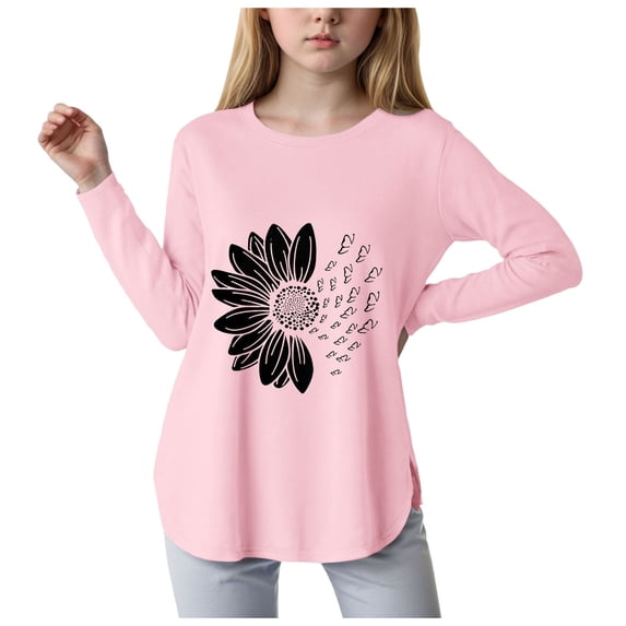 WUANDIXFA Toddler Girls Summer Long Sleeve Shirt Girls Long Sleeve Tees Girls' Soft T Shirts Kids Basic Crewneck T Shirts Top for Teen Youth Girls Back to School Clothes Pink,11-12 Years