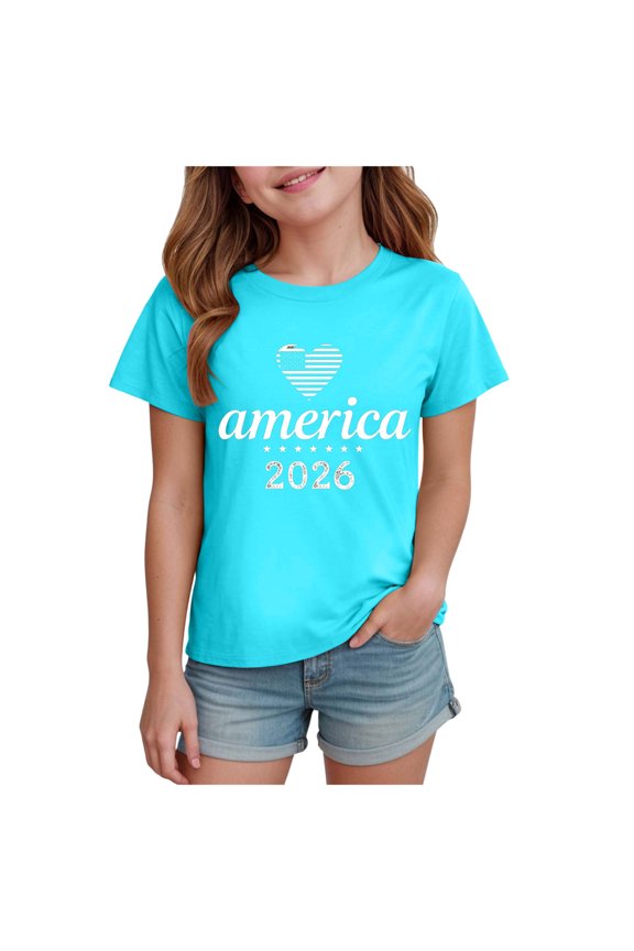 Toddler Graphic Tees Girls Toddler American Flag Tshirt for Boys Girls Patriotic Tops Kids 4th of July Outfits Tee USA Short Sleeve Sky Blue,9-10 Years