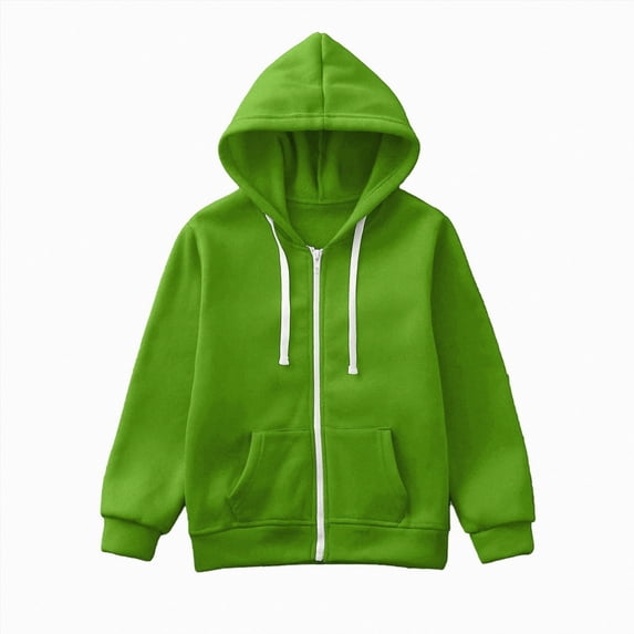 WUANDIXFA Toddler Hoodie Fashion Jacket Children Comfortable Fleece Sweater Jacket Solid Color Hooded Fleece Sweater Jacket,Green,5-6 Years