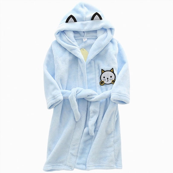 WUANDIXFA Toddler Kids Baby Boys Girls Printed Bathrobes Hooded Warm Flannel Night Robe Sleepwear Cute Warm Pajamas Robe Toddler Boy Fleece Robe,Blue,18-24 Months