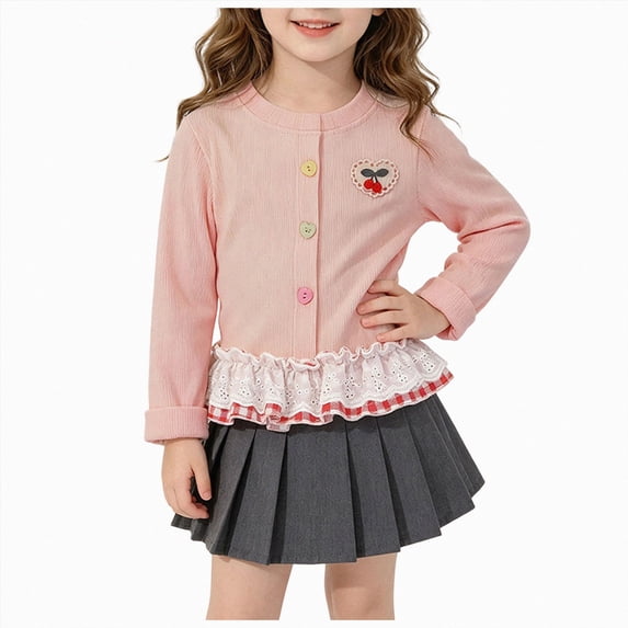 WUANDIXFA Toddler Kids Little Girls Long Sleeve Top Blouse 1-12 Years Ruffled Hem T-Shirt Fall Casual Princess Clothes,Pink,18-24 Months