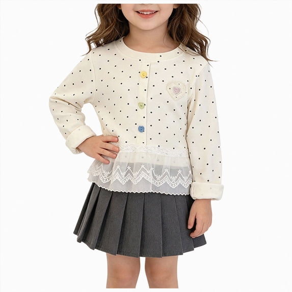 WUANDIXFA Toddler Kids Little Girls Long Sleeve Top Blouse 1-12 Years Ruffled Hem T-Shirt Fall Casual Princess Clothes,White,18-24 Months