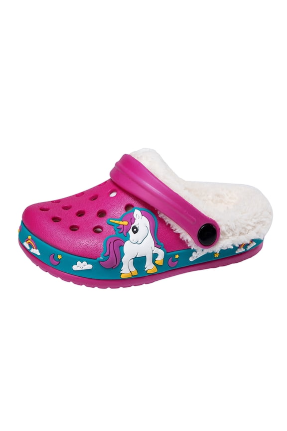 Toddler Lined Clog Slippers Winter Garden Sandals Kids House Shoes Warm Slip On Sneakers Cartoon Slides for Boys and Girls Children Indoor Outdoor (Red, 11.5)