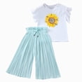thumbnail image 1 of WUANDIXFA Toddler Outfits 3-10 Years Toddler Kids Girls Clothing Sets Summer Sunflower T Shirt Tops Chiffon Loose Pants Outfits,Mint Green,5 Years, 1 of 4