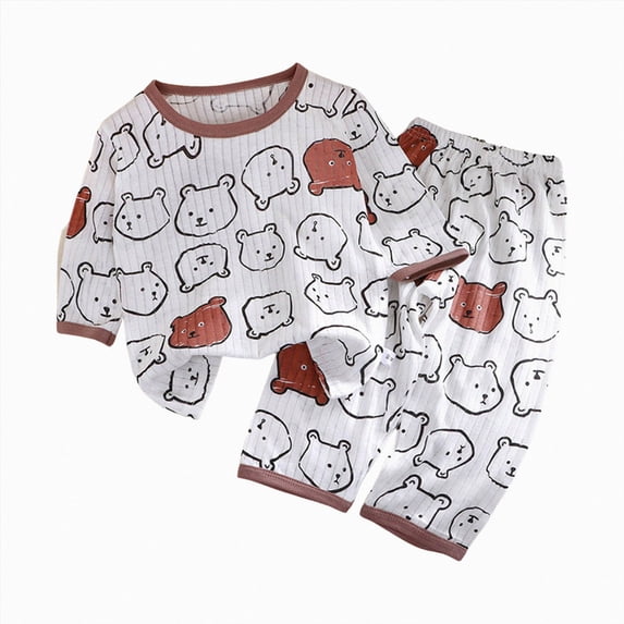 WUANDIXFA Toddler Pajamas 1-8 Years Cotton Soft Cartoon Short Sleeve Shirts Pant Boys Home Outfit Pajamas for Boys,Coffee,1-2 Years