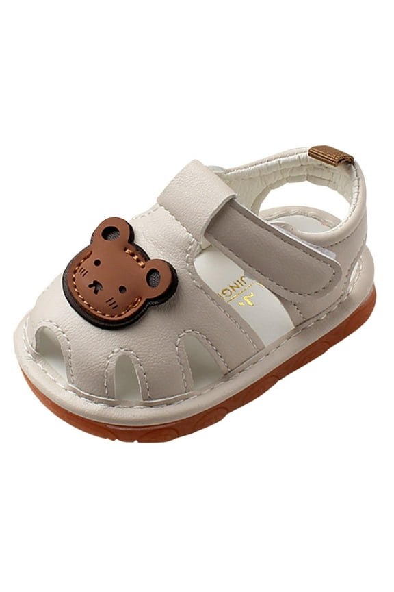 Toddler Sandals Shoes for Girls Boys Anti-Slip Shoes for First Walkers Shoes Baby Rubber Sole Open-Toe Bear Sandals Beige,6.5