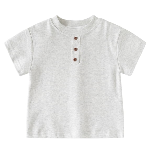 WUANDIXFA Toddler Short Sleeve Henley Shirt Boys Ribbed T-Shirt (Grey,5-6 Years)