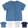 thumbnail image 1 of WUANDIXFA Toddler Short Sleeve Henley Shirt Boys Ribbed T-Shirt (Navy,2-3 Years), 1 of 5