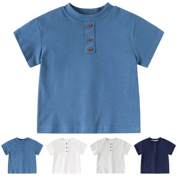 WUANDIXFA Toddler Short Sleeve Henley Shirt Boys Ribbed T-Shirt (Navy,2-3 Years)