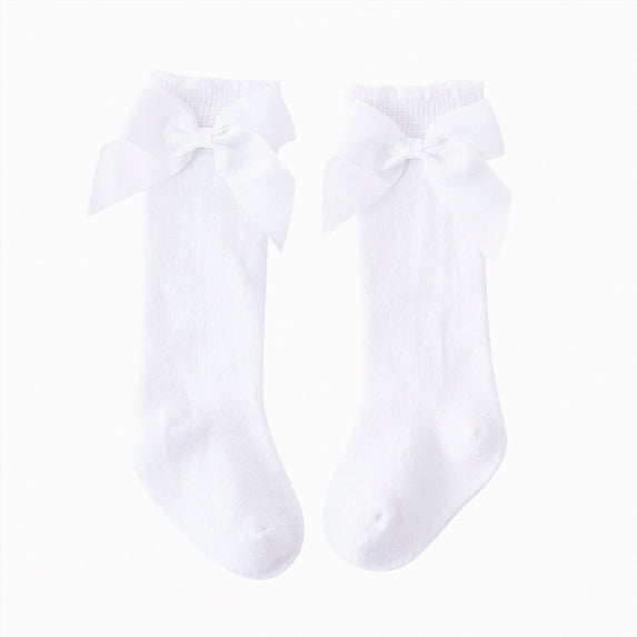 WUANDIXFA Toddler Socks with Ruffles Toddler Baby Kids Girls Solid Knee-High Socks Stockings Mid-Calf Length Princess Sock,White,18-36 Months