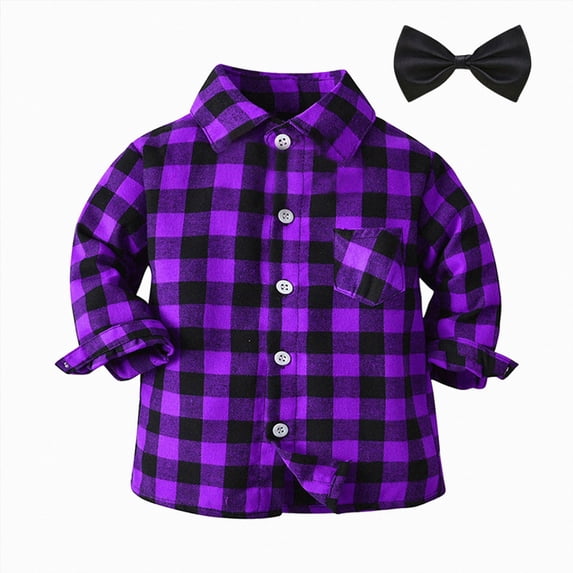 WUANDIXFA Toddler Spring Jacket 1T 2T 3T 4T 5T 6T Toddler Boys Long Sleeve Fall Spring Bow Tie Shirt Tops Coat Outwear Plaid Clothes,Purple,18-24 Months