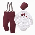 thumbnail image 1 of WUANDIXFA Toddler Suits for Boys Baptism Christening Outfits for Baby Boy Outfits Boy Clothes 4 Piece Button Down Shirt Bow Tie Photography Outfits,Red,12-18 Months, 1 of 5