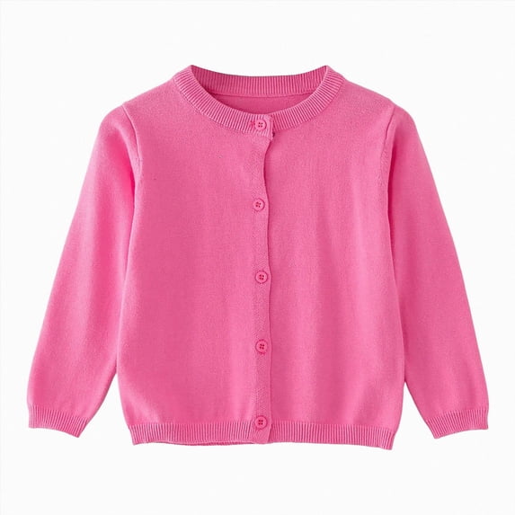 WUANDIXFA Toddler Sweater 1-8 Years Unisex Toddlers and Babies' Cable Knit Fisherman Cardigan Sweater,Hot Pink,3-4 Years