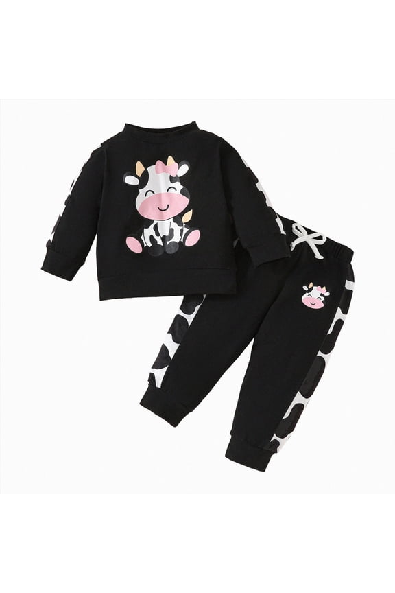 Toddler Winter Clothes 6 9 12 18 24 Months 2T 3T Toddler Baby Girl Fall Outfits Sweatshirt Pants Set 2 Pieces Cartoon Print Tops Jogger Pants,Black,18-24 Months