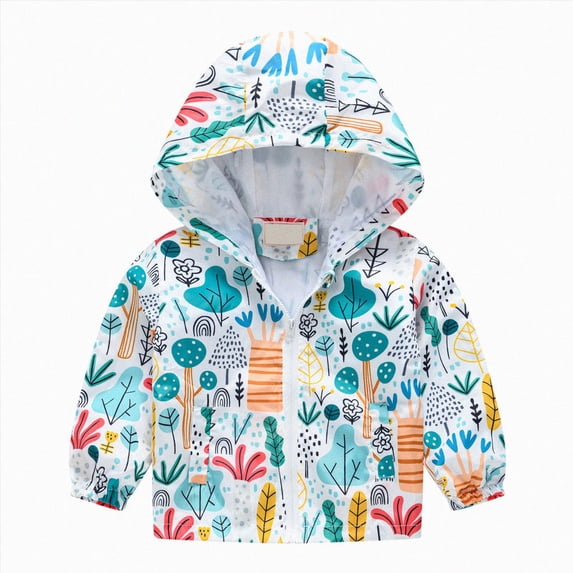WUANDIXFA Toddler Winter Coat 12 18 24 Months 3T 4T 5T Toddler Baby Boys Girls Hooded Jacket Windbreaker Lightweight Dinosaur Print Coat Windproof Outwear,White C,12-18 Months