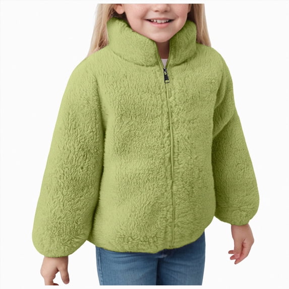 WUANDIXFA Toddler Zip Up Jacket Fashion Girls Long Sleeve Jacket Comfortable Fleece Lined Warm Zippered,Green,12-18 Months