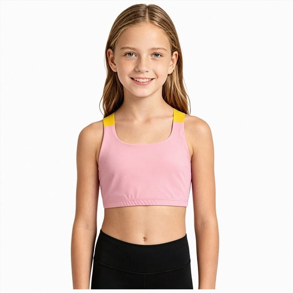 WUANDIXFA Training Bra for Girls Training Bra Seamless Sports Bras for Teens Girls with Racerback Removable Pads,Pink,5-6 Years