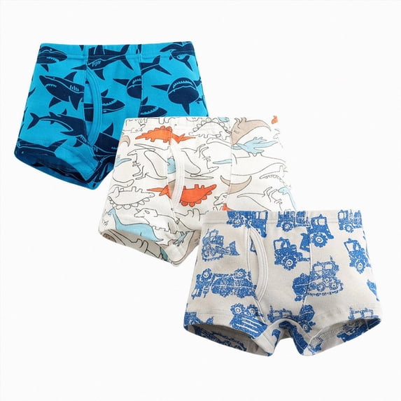 WUANDIXFA Training Underwear for Boys Soft Cotton Stretch Boxer Briefs, Underwear for Toddlers Kids Breathable Assorted Prints, 3-Pack,Blue,5-6 Years