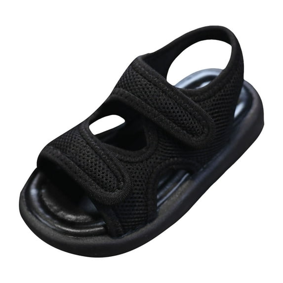 WUANDIXFA Unisex Kids Summer Slide Sandals Baby Comfort Anti-Slip Open Toe Adjustable Walking Beach Shower Shoes for Boys Girls (Black, 11.5)