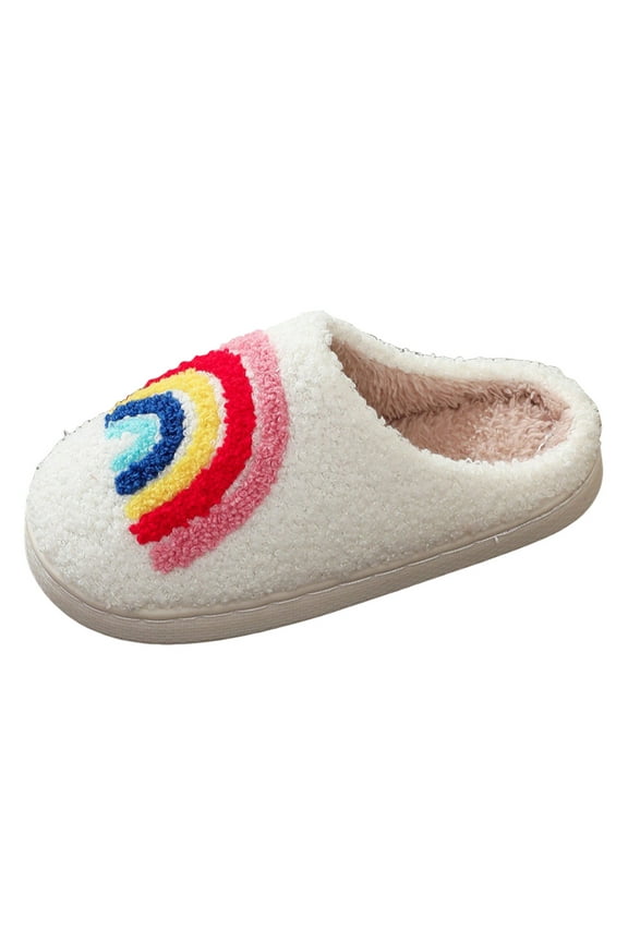 Women Slippers Cute Pattern Strawberry Slippers Warm Soft Bedroom Shoes Fuzzy Closed Toe Sandals Non Slip House Bedroom Slippers (White, 8)