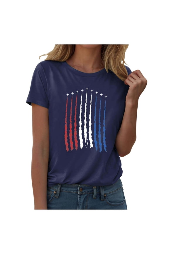 Women T Shirt 250 Year American Anniversary Shirt for Women American USA Flag Tshirt 4th of July Tees Patriotic Tops Navy,XL
