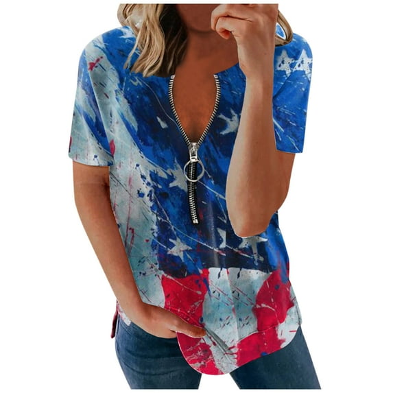 WUANDIXFA Womens Patriots Shirt 250 Years Tshirt Women Plus Size American Flag Shirts T Shirt American Birthday Shirts Tops Navy,L