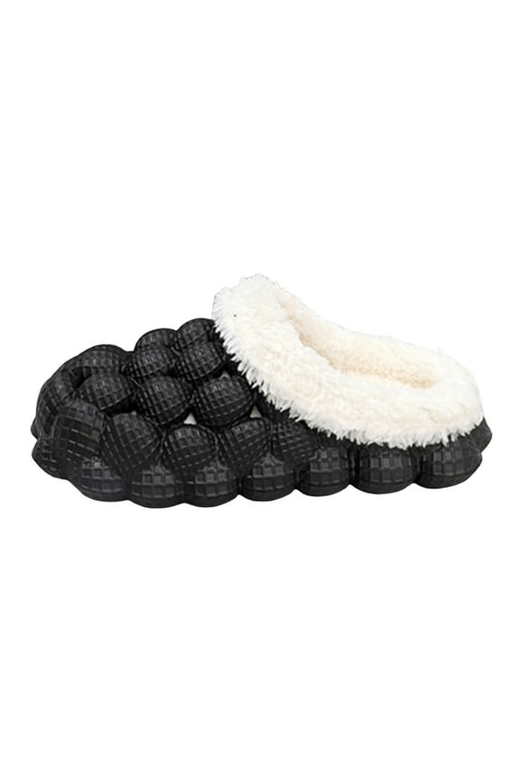 Womens Slippers Bubble Slides with Fur,funny slippers for men Non-slip Massage Soft Slippers Shoes Indoor Outdoor (Black, 3)