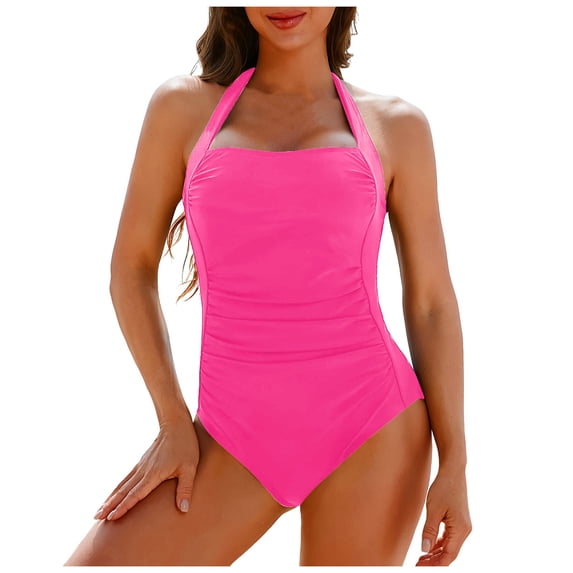 WUANDIXFA Womens Swimsuits Tummy Control Tummy Control Swimsuits One Piece Slimming Bathing Suit for Women Shapewear Swimwear Hot Pink,L